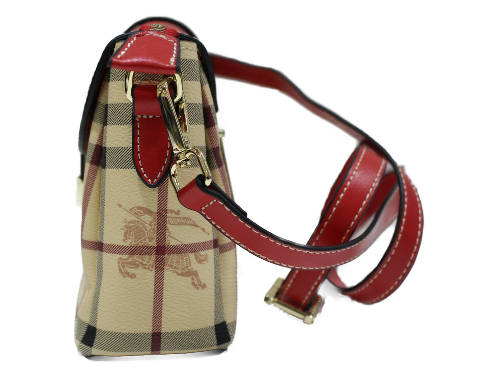 Burberry Beige London Bag Shoulder Leather Red Tan Red